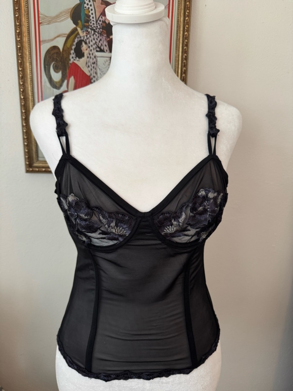 Le Foglie Sheer black corset top